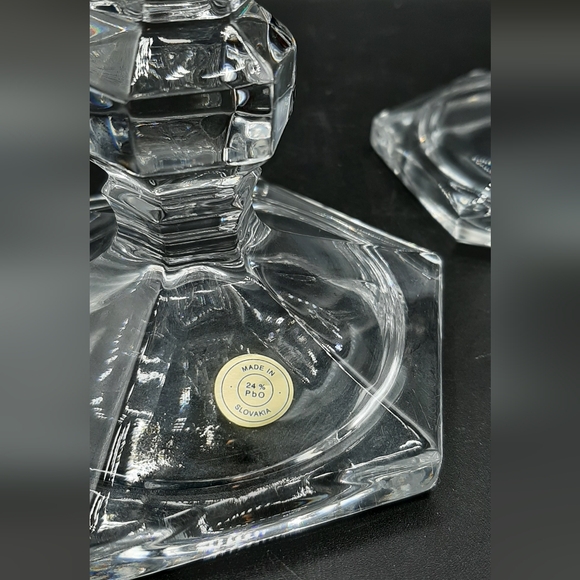 Vtg Crystal Clear Candle Sticks 2 Heavy Leaded Crystal Made in Slovakia 9 1/8" - Picture 6 of 7